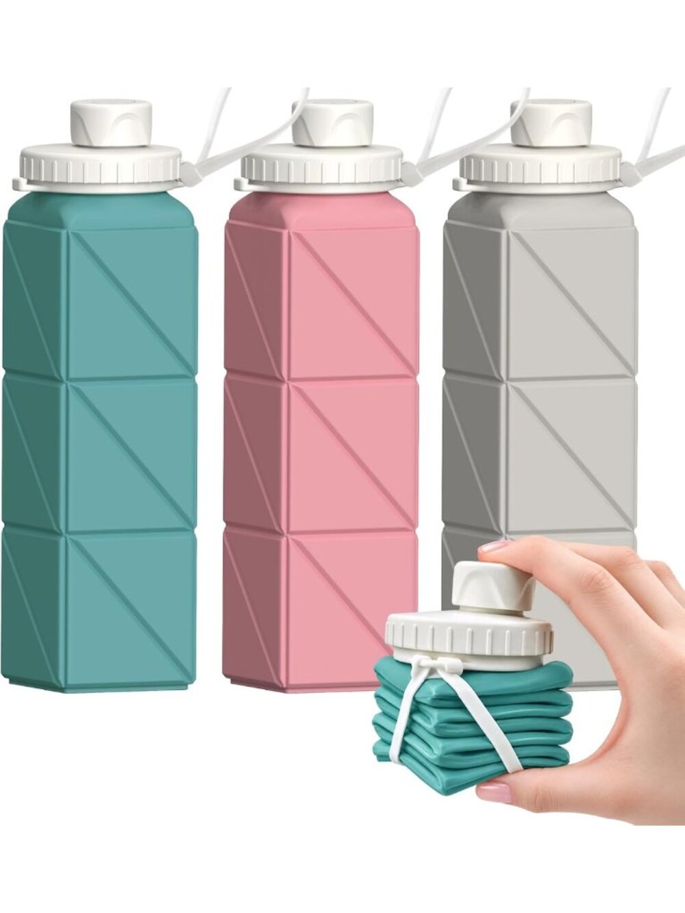 Collapsible Water Bottles 21oz/610mL, Silicone Travel Water Bottle